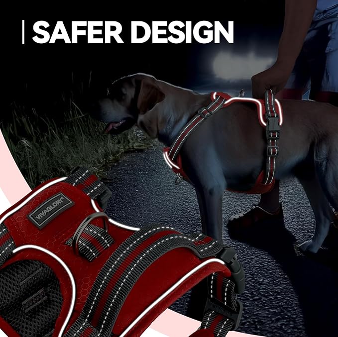 VIVAGLORY Dog Harness Easewalk No Pull Dog Harness with Handle & Front Back Clip for Training Lifting, Easy On Adjustable Padded No Pull for Pet & Puppy, S, Red