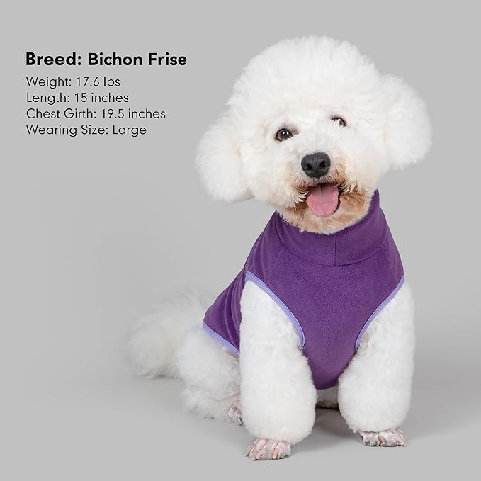 cyeollo Fleece Dog Sweater, Turtleneck Dog Sweatshirt Stretchy Pullover Fleece Vest Warm Winter Fall Clothes for Small Dogs Boy Girl Pet Apparel, Purple L