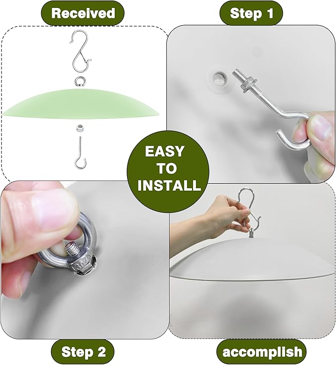 13" Bird Feeder Rain Guard, Hummingbird Feeder Shade Dome Cover, Hanging Baffle for Bird Feeder Pole (Light Green), 4 Pack