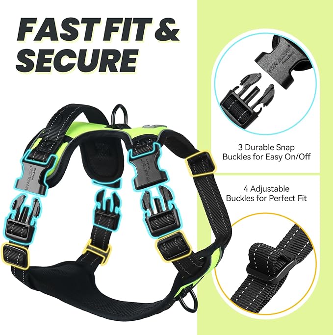 VIVAGLORY Dog Harness Easefit No Pull Dog Harness with Front Clip & Handle for Lifting Training, Adjustable Padded No-Pull Anti Pull Easy On for Puppy & Pet, S, Bright Yellow