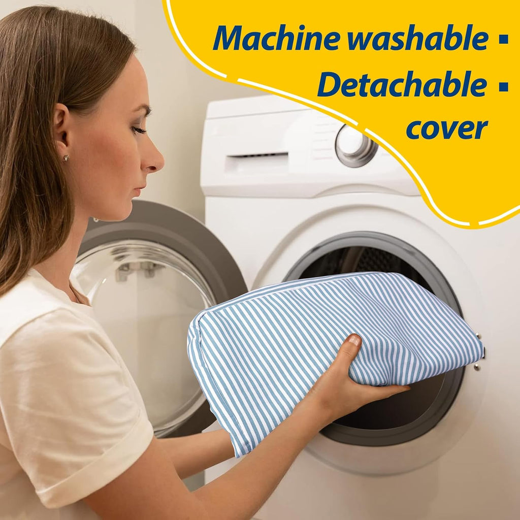 AAAAAcessories D-Shaped Chair Cushions, 2" Thick Dining Chair Pads with Ties and Removable, Machine-Washable Cover, 17" x 16", Set of 4, Pinstripe Blue