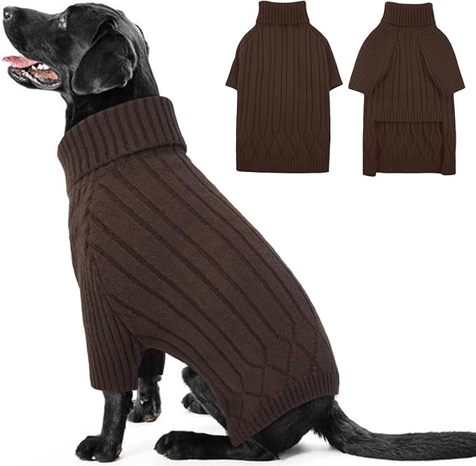 XXL Dog Sweaters for Extra Large Dogs, Warm Winter Fall Dog Sweaters for Dog Girls Boys, Turtleneck Dog Knitwear,Doggie Christmas Sweater,Pet Sweatshirt Clothes Outfit Knit Labrador (Brown XXL)