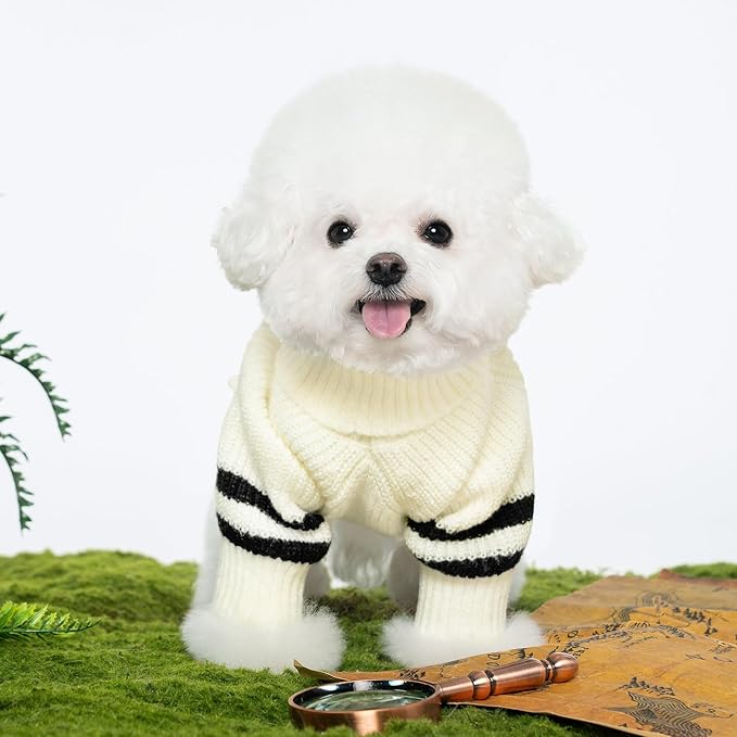 Haloumoning Small Dog Pullover Sweater, Striped Knitted Pet Sweaters for Fall Winter Dog Clothes, Turtleneck Thick Warm Clothes for Small Medium Large Dogs