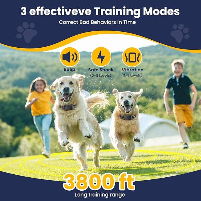 Wireless Dog Fence Invisib for Dogs Electric Fence 185 Days Standby Training Collar, Flash Light & Waterproof Portable Dog Perimeter Collar with 3 Training Mode for 1 Dog Large Medium