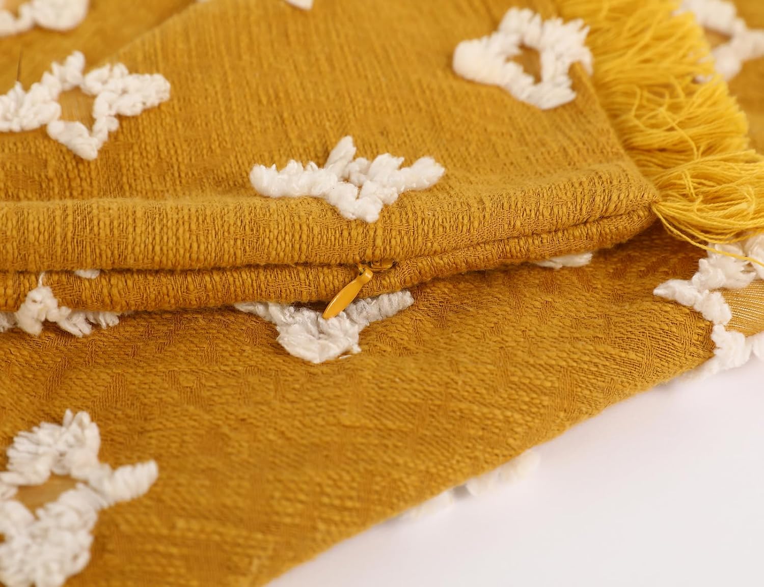 Boho Long Lumbar Pillow Cover 16x24 with Tassel,3D Flower Patterned Cotton Decorative Long Lumbar Pillow Cover Pillow Case for Sofa Couch Bed Livingroom Farmhouse,Yellow