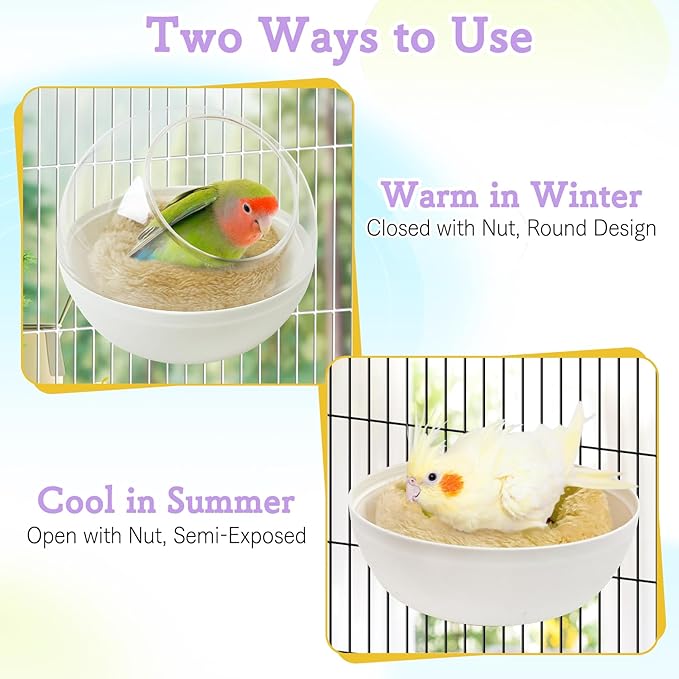 kathson Plastic Bird Nest Chewproof Small Bed with mat Hanging House Hut Bird Cage Breeding Hatching Nest Washable Parakeet Nest for Parrot Budgie Love Bird Canary (White)