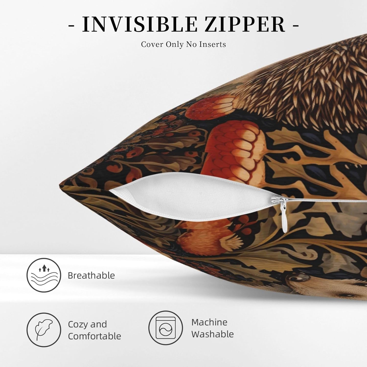 William Morris Abstract Vintage Floral Hedgehog Design 18x18 inches Throw Pillow Covers Square Pillowcases Decor for Bed Couch Sofa Living Room Cushion Covers