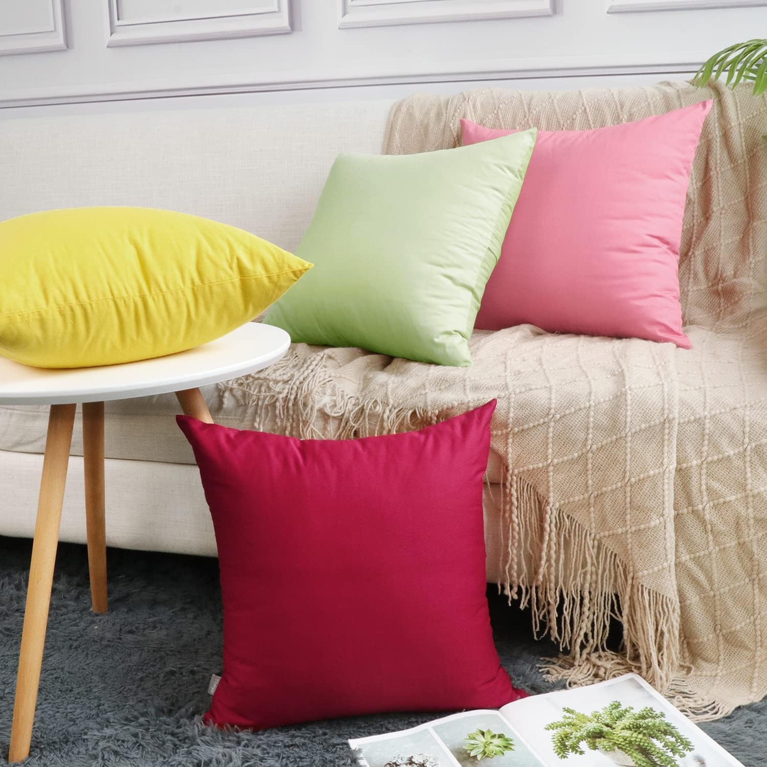 Thmyo 4-Pack 100% Cotton Comfortable Solid Decorative Throw Pillow Case Square Cushion Cover Pillowcase Sublimation Blank Pillow Covers(18x18 inch/ 45x45cm, Light Pea Green)