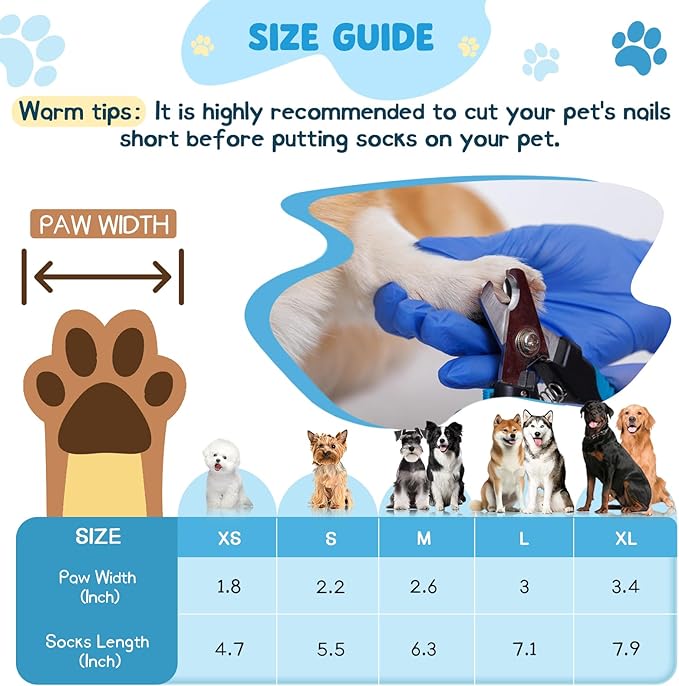 HeavenEye Dog Socks for Hardwood Floors, Anti Slip Dog Paw Protectors Shoes, Maximum Grip Prevent Licking Paws Slipping Hot Cold Pavement Boots for Small Medium Large Senior Dogs(White Bone, XS)