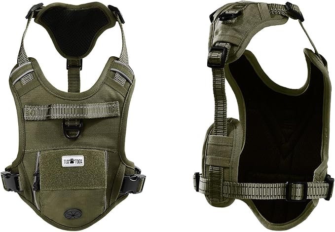 No Pull Dog Harness Medium Sized Dog for Service, Easy Walk, Training - Adjustable Reflective Dog Vest with Handle Easy Control - No Choke Metal Buckled Pet Harnesses (Green, Large)