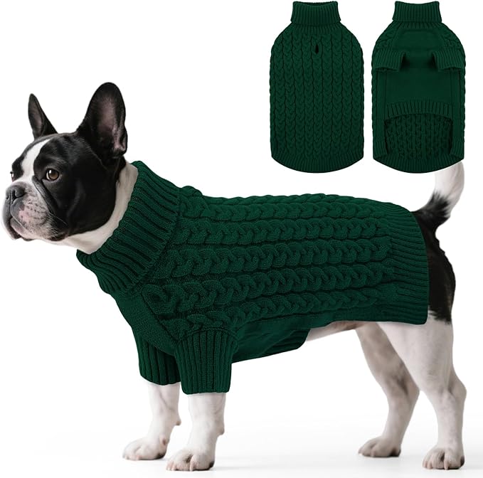 SAWMONG Dog Sweater, Dog Sweaters for Large Dogs Girls Boys, Pullover Turtleneck Knitted Doggy Sweatshirt, Cold Weather Pet Clothes（Green, Large