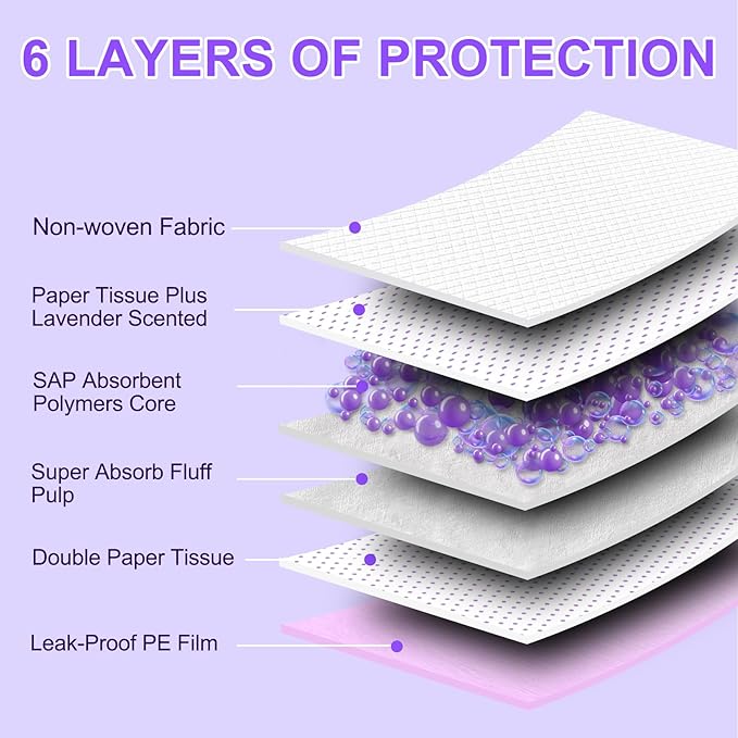 Boscute Lavender Scented Thicken 6 Layers Heavy Absorbent 30"x36" Pet Training Dog Pee Pads, Extra Large Polymer Leak-Proof Quick Dry Puppy Pee Pads, Disposable Pee Pads for Dogs Cats Rabbit 45Counts