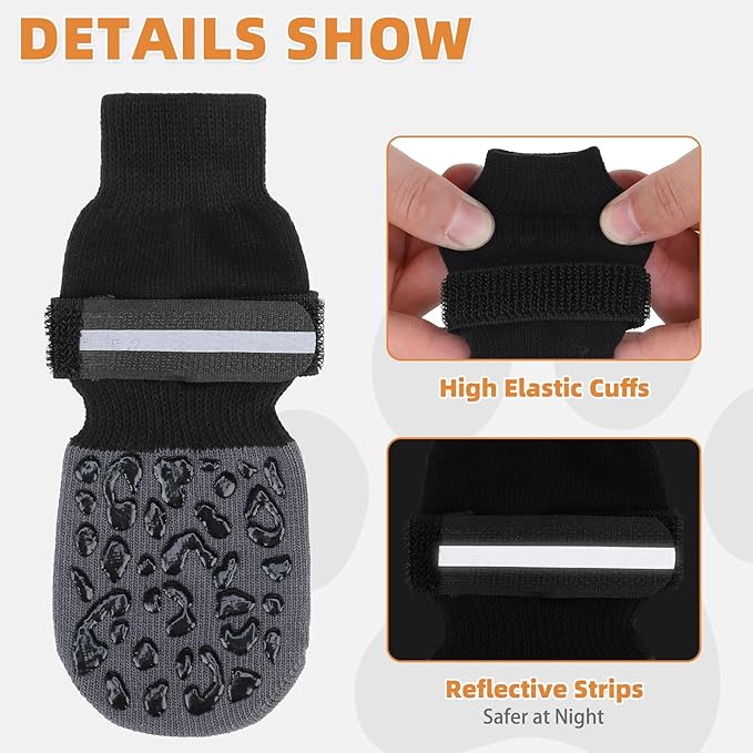 KOOLTAIL Anti Slip Dog Socks to Prevent Licking Paws,Dog Shoes for Hot Pavement, Reflective Traction Control Grip Booties, Dogs Boots & Paw Protector for Hardwood Floors Small Medium Large Senior Dogs