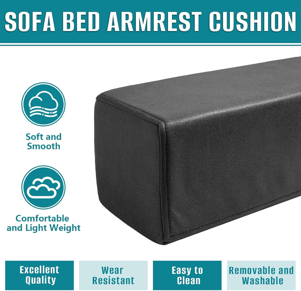 2 Pack Couch Arm Rest Pillow, 6''x6''x20'' Faux Leather Waterproof Cover, High Density Foam Armrest Cushion, Removable & Washable Elbow Support for Sofa, Bed, and Armchair (Black)