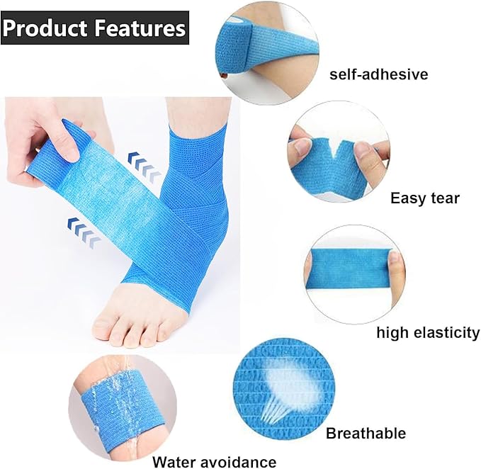 24 Pack Self Adhesive Bandage Wrap 2 Inch x 5 Yards Non-Woven Bandage,Vet Wrap Breathable Elastic Self-Adherent Tape for Stretch Athletic, Sports, Wrist, Ankle (Pets Too)(Mix)