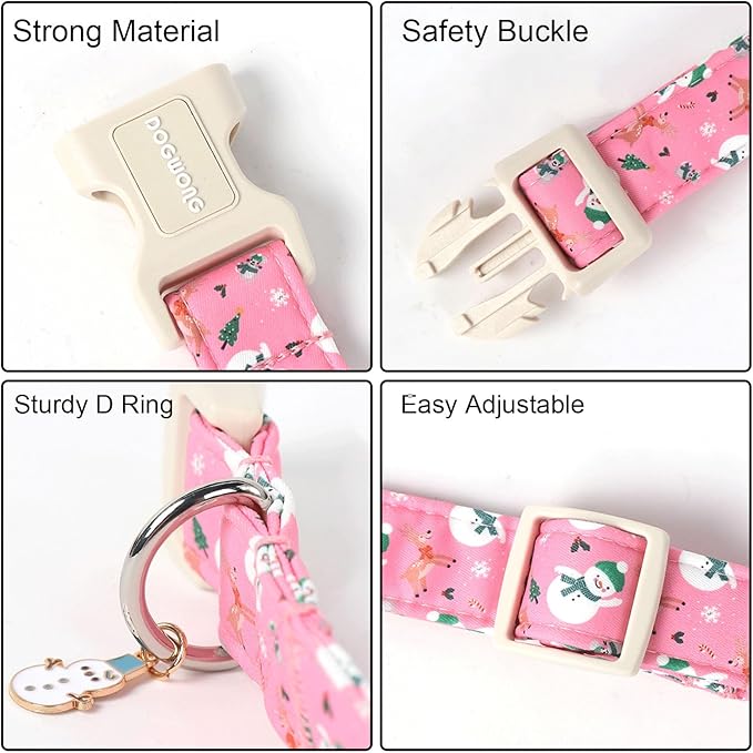 DOGWONG Cute Designer Blue Dog Collar - Adjustable Christmas Deer Collar for Small to Large Dogs