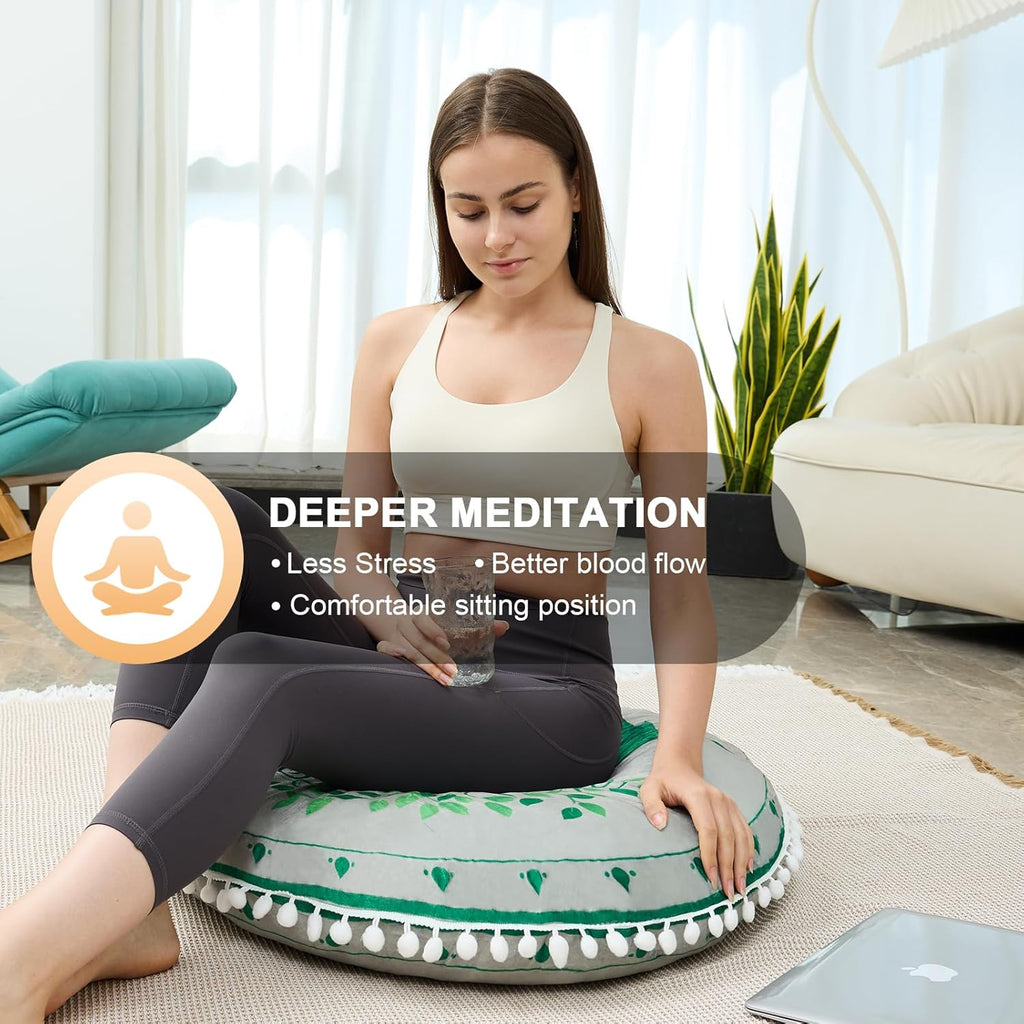 32 in Meditation Floor Cushion, Round Large Floor Pillow for Adult, Yoga Pillows for Sitting On Floor, Boho, Memory Foam Filling