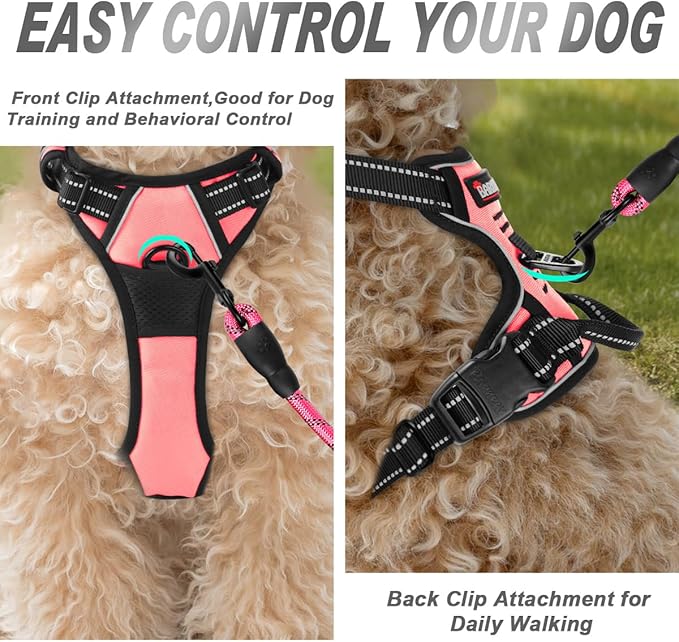 BARKBAY No Pull Dog Harness Front Clip Heavy Duty Reflective Easy Control Handle for Large Dog Walking(Light Pink,XS)