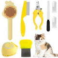 VCZONE 8 Pcs Cat Brush Grooming Kits, Pet Self Cleaning Kit with Pet Nail Clipper and File, Flea Comb, Pet Shampoo Bath Brush, Pet Shedding Brush, Silicone Toothbrush (Yellow)