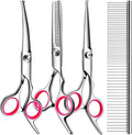 5 in1 Dog Grooming Scissors Kit, Professional Dog Scissors for Grooming with Safety Round Tips, Titanium Coated Grooming Shears for Dogs Cat Pet At Home
