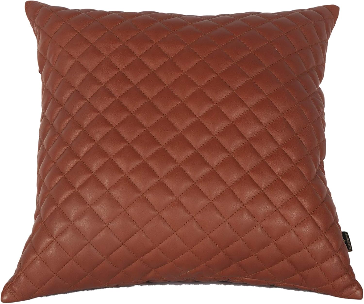 100% Lambskin Leather Diamond Lattice Pattern Pillow Cover - Sofa Cushion Case - Decorative Throw Covers for Living Room & Bedroom - 18x18 Inches - Tan Pack of 1