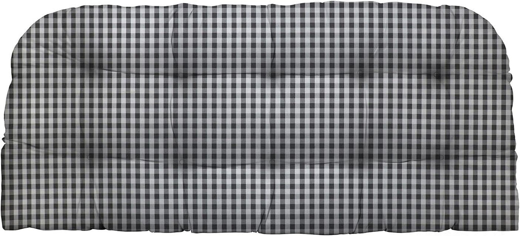 RSH DECOR: Tufted Wicker Loveseat Cushion | 41” x 19" | All-Weather Spun Fabric | Water and Fade-Resistant | Outdoor Settee Cushion for Patio Furniture | Dawson Pewter Black Plaid
