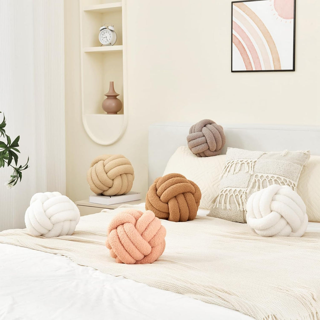 Petrella Knot Pillow Ball Round Throw Pillows Home Decor Cushion Decorative Aesthetic Throw Pillows，Lambswool White 8inch