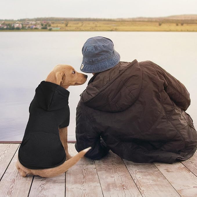 Fleece Dog Sweater & Hoodie - Soft Dog Clothes Sweatshirt with Pocket - Large Dogs (Black&L)