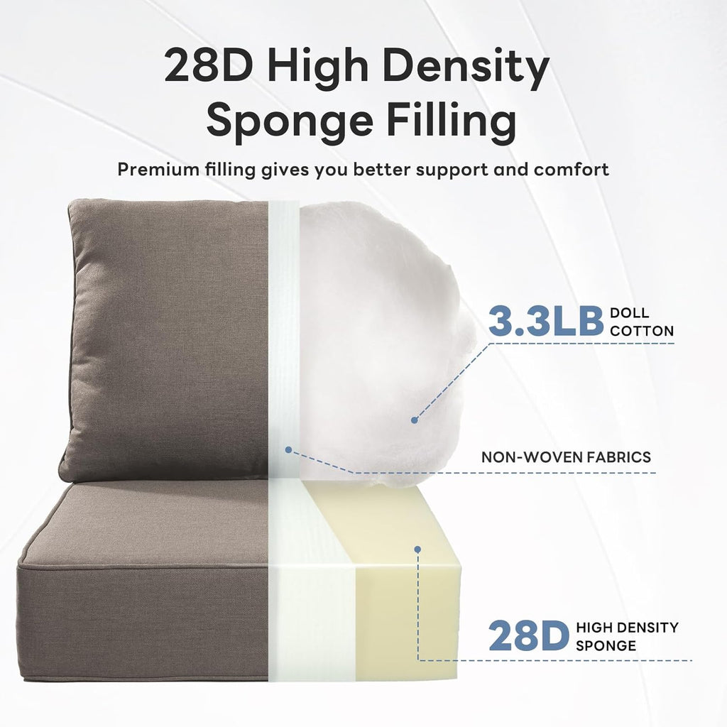6" Thicker Outdoor Chair Cushion 3 Sets - 24" *24" *6" Waterproof Patio Furniture Cushions with Removable Cover, 28D High Density Sponge Filling Thicken Outdoor Patio Cushions - Grey