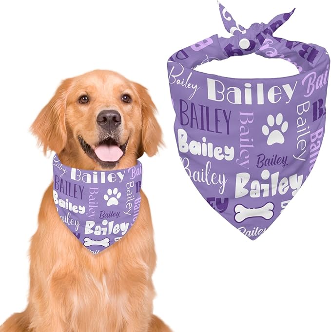 Personalized Dog Bandanas Custom Neckwear Name Button Anti-loosening Dog Scarf Triangle Bibs Kerchief Pet Costume Accessories for Medium Large Dogs Cats Pets Birthday-Purple
