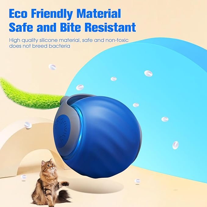 2025 New Upgrade Speedy Tail Cat Toy, Smart Interactive Pet Toys Comes with 4 Tails, Reinforced Version of The Cat Toys Balls, Two Speed Adjustment (Blue)