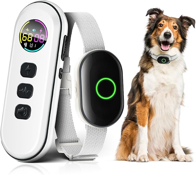 2025 Upgraded Shock Collar for Dogs, Dog Training Collar with Remote Control for Medium Large Dogs, 3 Training Modes - Beep, Vibration and Shock with Safety Lock, IPX7 Waterproof, Rechargeable,White