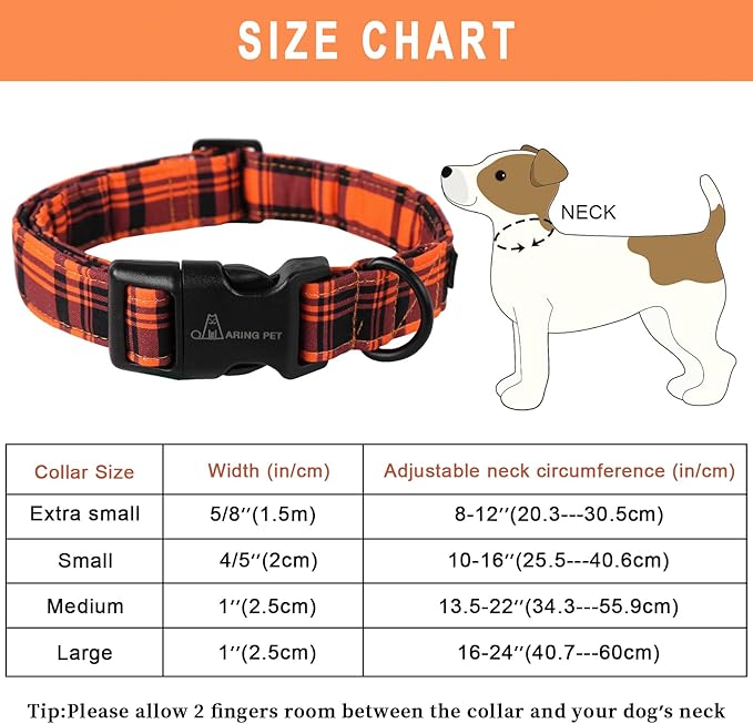 ARING PET Halloween Dog Collar-Cute Fall Dog Collar for Small Dogs, Cotton Halloween Orange Grid Dog Collars for Small Medium Large Female and Male Dogs
