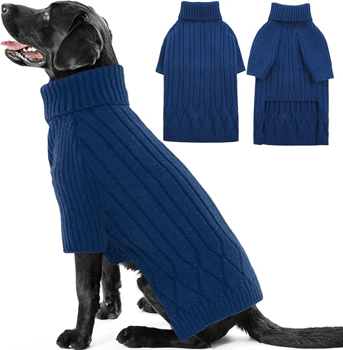 XXXL Dog Sweater for Giant Breed, Warm Winter Fall Dog Sweaters for Dog Girls Boys, Turtleneck Dog Knitwear, Doggie Christmas Sweater, Pet Sweatshirt Clothes Outfit Knit Boxer (Blue XXXL)