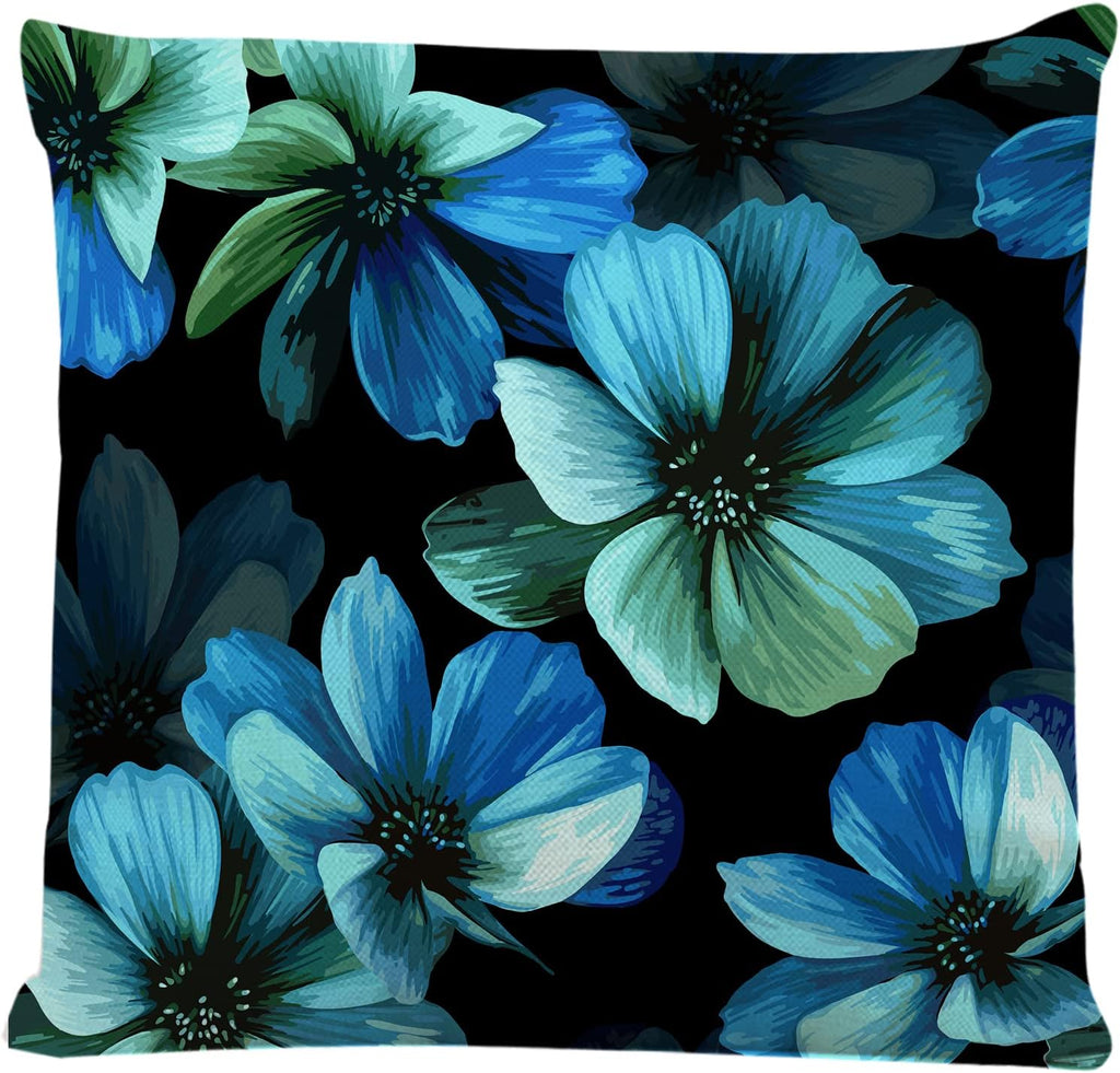 Decorative Square Throw Pillow Covers Hawaiian Style Blue Aqua Hibiscus Blossom Flower Pattern Couch Sofa Bed Pillow Covers Cushion Cases 18x18 inch