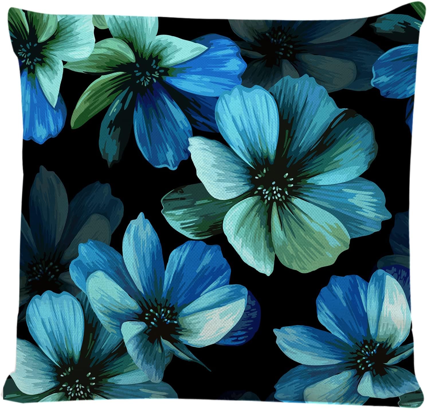Decorative Square Throw Pillow Covers Hawaiian Style Blue Aqua Hibiscus Blossom Flower Pattern Couch Sofa Bed Pillow Covers Cushion Cases 18x18 inch