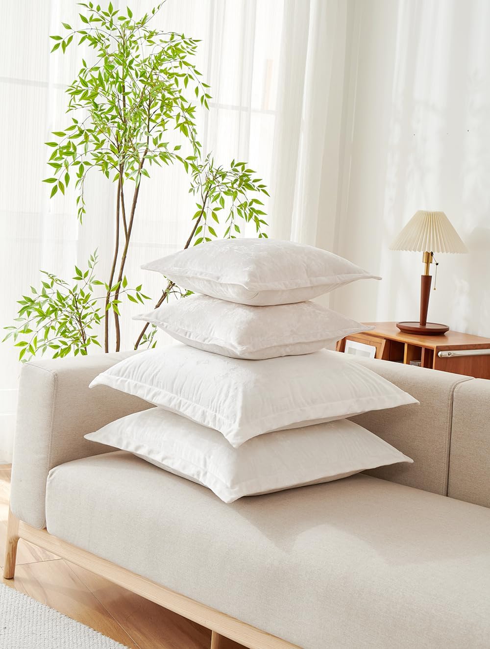 Luxurious Velvet Euro Shams Decorative Throw Pillow Covers 26x26 Set of 2 Solid Square Euro Pillow Shams for Sofa Couch Bedroom, Off White