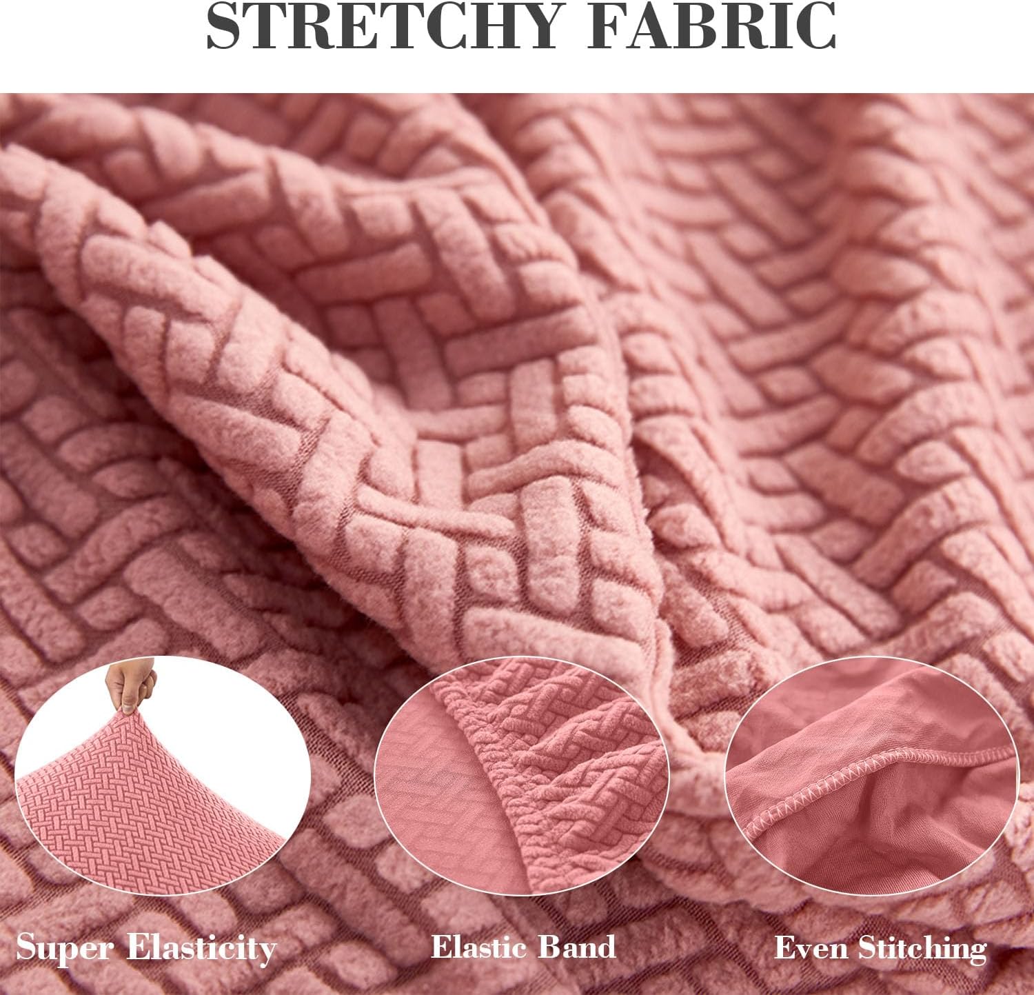 2Pcs Couch Arm Covers, Armrest Cover for Sofa, Sofa Arms Covers Washable Arms with Twist Pins Soft,Skin-Friendly for Pets (Texture Pink, Armrest Cover)