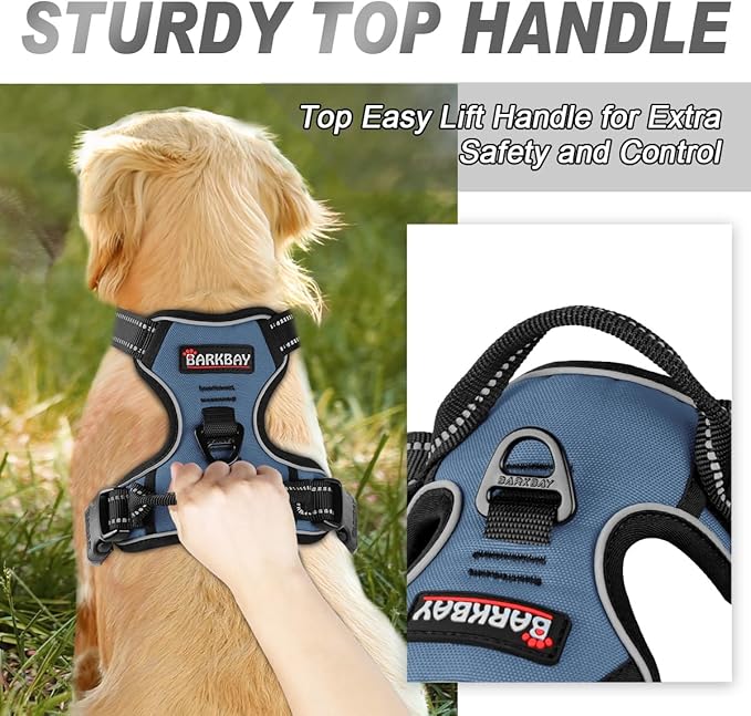 BARKBAY No Pull Dog Harness Front Clip Heavy Duty Reflective Easy Control Handle for Large Dog Walking(Navy,XS)