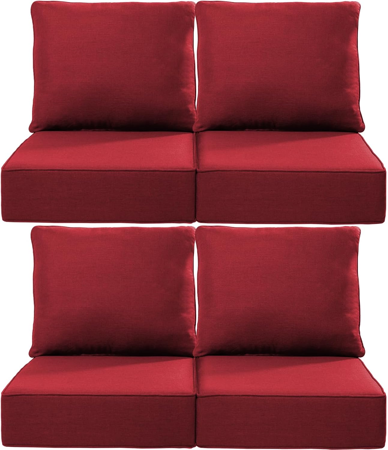 Luxury 24x24x6 Inch Outdoor Chair Cushions Set of 4 - Heavy Duty Water-Resistant Comfortable Cushion for Patio Furniture Set Dining Gliding Rocking Chairs Loveseat L-Shape Sofa - Red