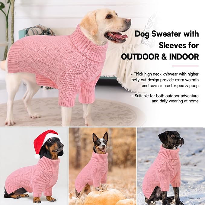 KOESON Dog Sweaters, Warm Medium Dog Sweater Girl and Boy, Turtleneck Christmas Sweaters for Medium Size Dogs, Easy On Pet Xmas Sweaters with Sleeves for Beagle, Dachshund, Boston Terrier, Pink, M
