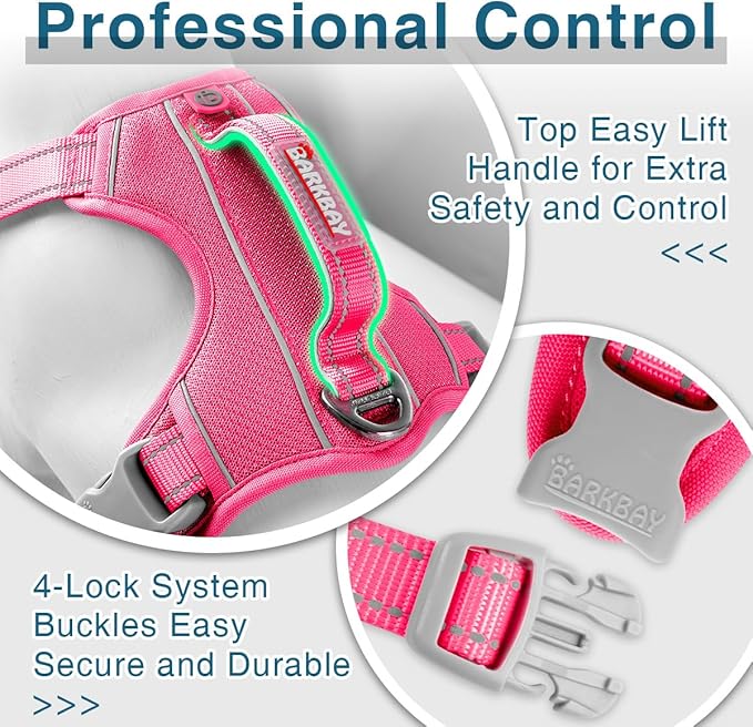 BARKBAY Dog Harness No Pull with ID Tag Pocket - Heavy Duty, Reflective, Easy Control for Large Dogs(Pink,L)