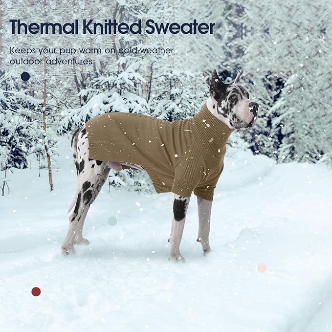 IECOii Extra Large Dog Sweater 4XL,Thermal Warm Dog Sweaters for Giant Breed Dogs,Turtleneck Knitted Knitwear for Pet Winter,Stretchy&Easy On Doggy Sweatshirt for Doberman,Great Dane(Camel,XXXXL)