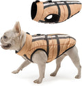 SCENEREAL Winter Dog Vest Coat with Harness Built in, Warm Puppy Jacket for Small Medium Dogs, Cold Weather Coat with Zipper, Fleece Puffer Vest Windproof Snow Clothes, Beige Plaid L