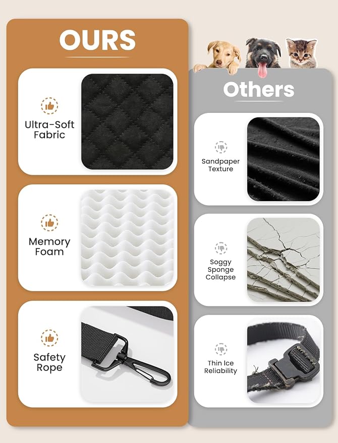 (Up to 35lbs Small/Medium Dog Car Seat Booster Dog Seat for Car Portable with Adjustable Seatbelts Pet Travel Car Bed Seat for SUV, Truck, with Memory Foam Cushion (Black/Brown)