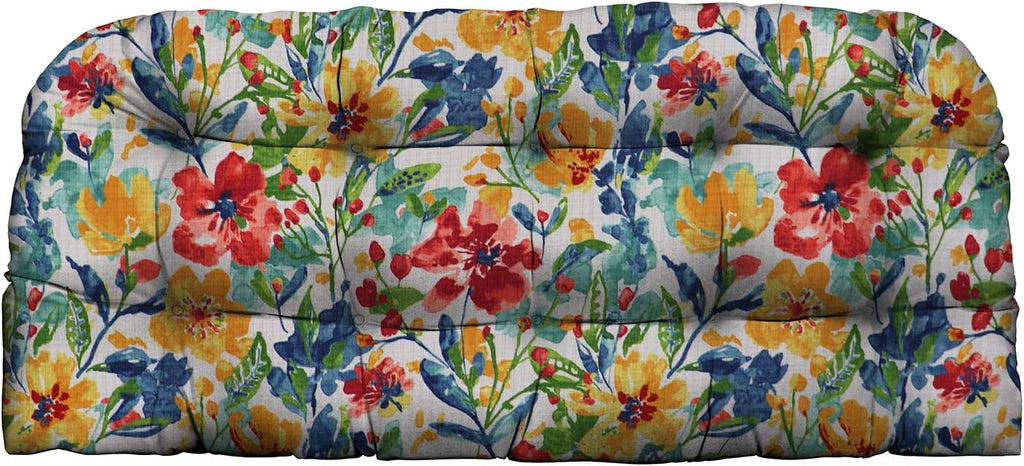 RSH DECOR: Tufted Wicker Loveseat Cushion | 41” x 19" | All-Weather Spun Fabric | Water and Fade-Resistant | Outdoor Settee Cushion for Patio Furniture | Oakmont Hightown Festival