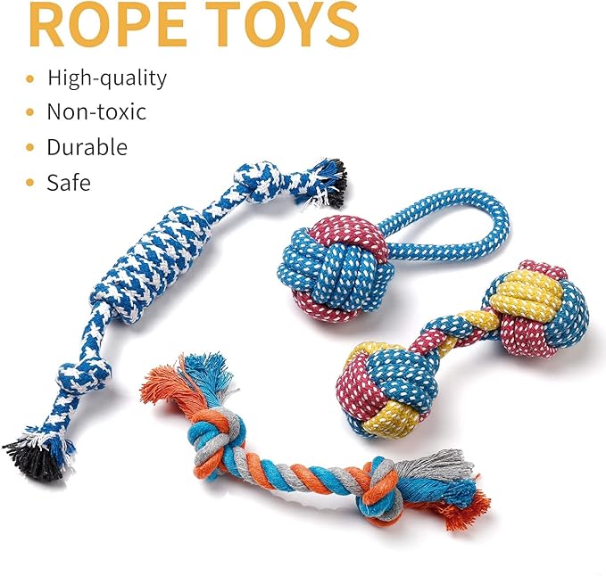 Toozey 7 Pack Small Dog Toys, Puppy Teething Toys, Durable Ropes Chew Toys, Cute Calf Squeaky Dog Toys, Non-Toxic and Safe