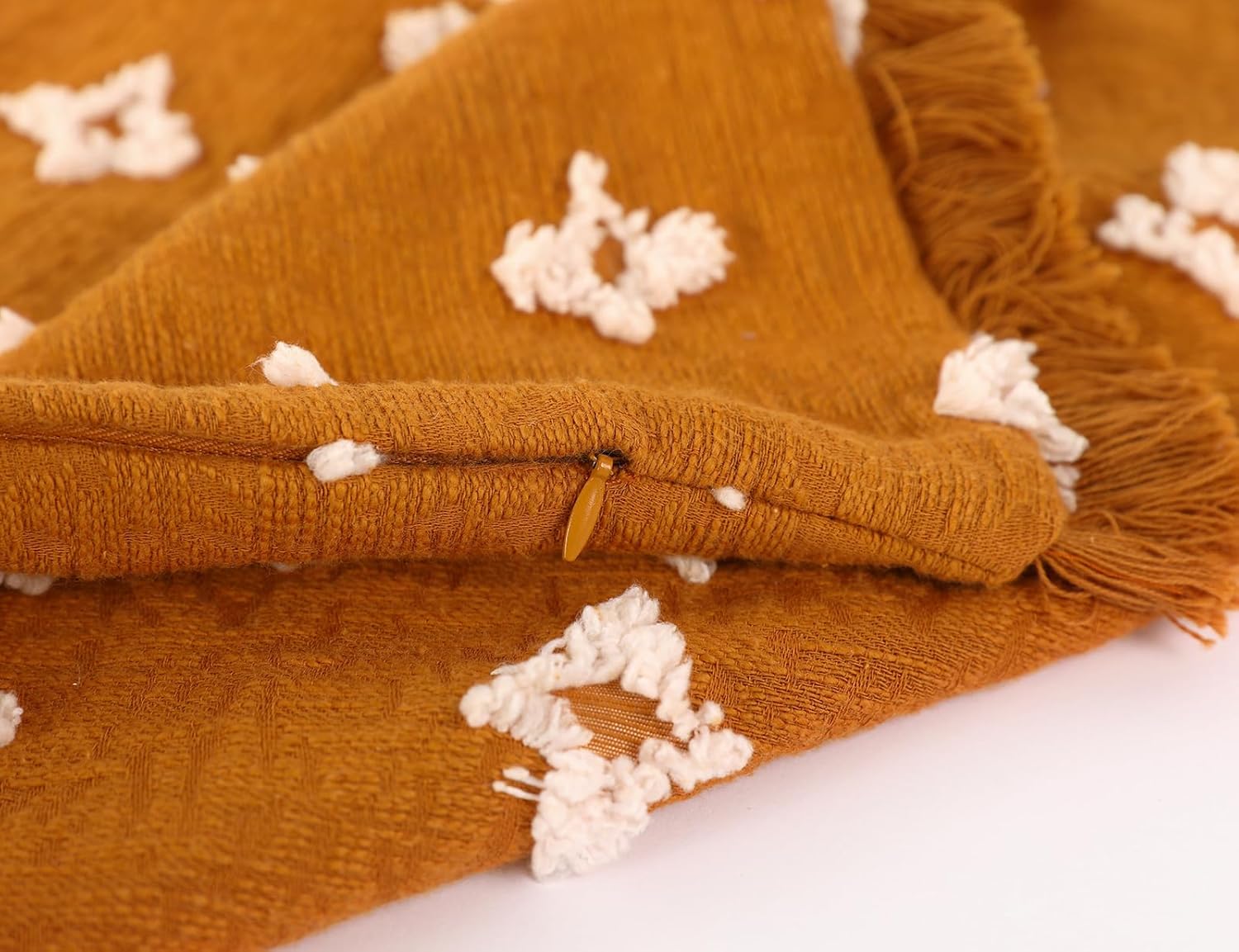 Boho Long Lumbar Pillow Cover 14x26 with Tassel,3D Flower Patterned Cotton Decorative Long Lumbar Pillow Cover Pillow Case for Sofa Couch Bed Livingroom Farmhouse,Rust Red