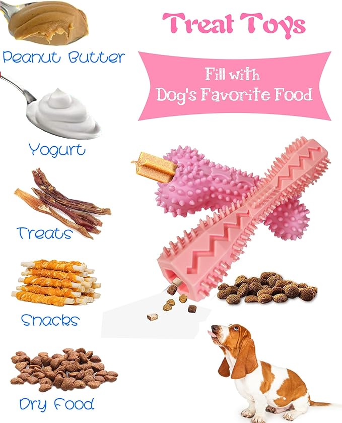 4 Pack Puppy Toys for 2-8 Months Pets Dog Chew Toy for Small Puppies Teething Toys for Cleaning Teeth Cute Pink Small Dog Toys Soft Durable Interactive Chew Toy Puppy Supplies Starter Kit (Pink)