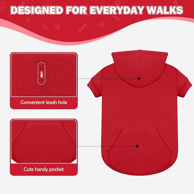 Dog Sweaters for Large Dogs,Extra-Large Dog Hoodie,Warm Fleece Sweatshirt with Hood & Pocket,Leash Hole,Cozy Cold Weather Pet Clothes Sweater Hoodie for Large Dogs(Red,XXL)